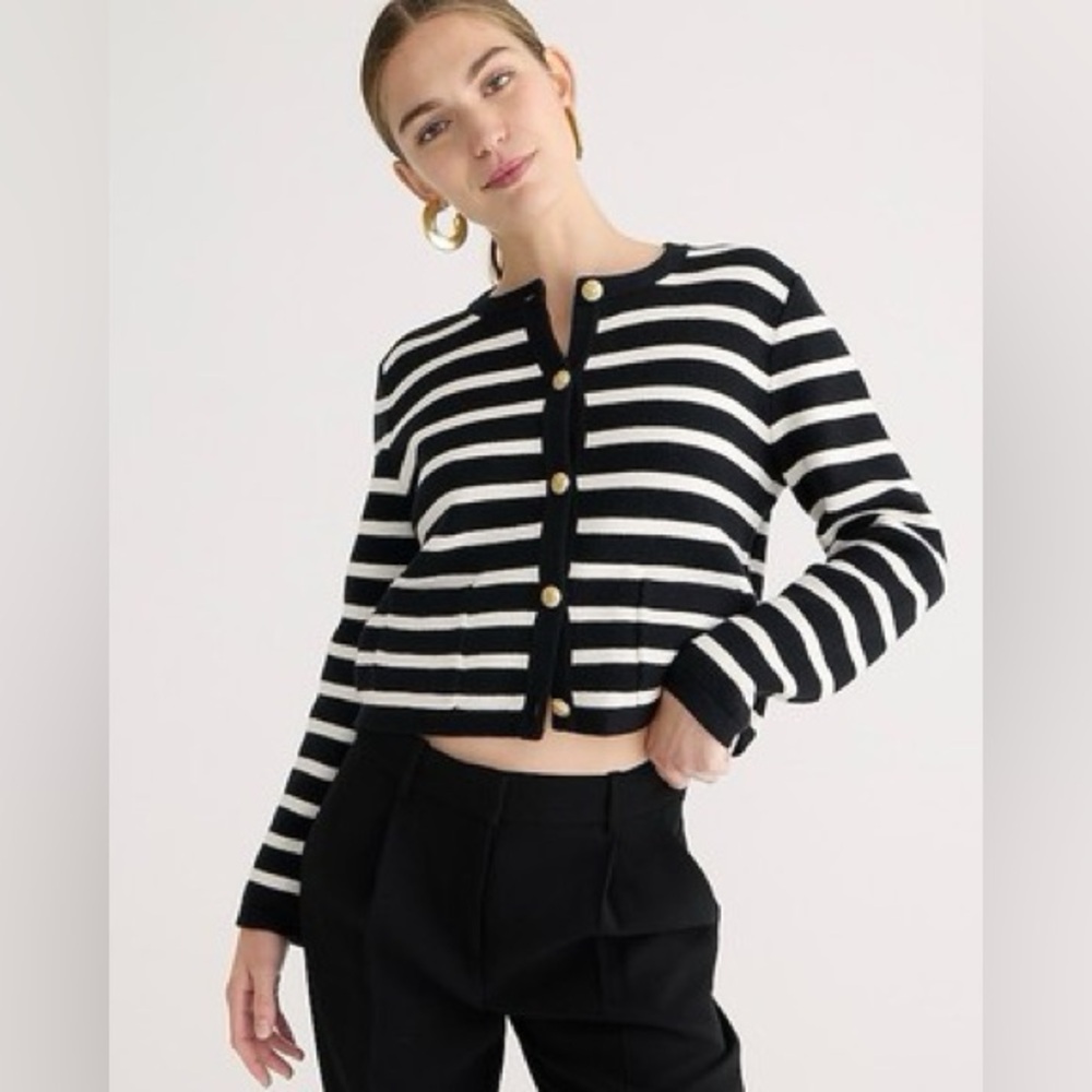 NWOT J. Crew Emelie Sweater Lady Jacket Striped Black White XS